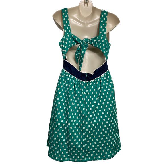 Judith March Green and White Polka Dot Sleeveless Open Back Dress M (2600) - Picture 6 of 7